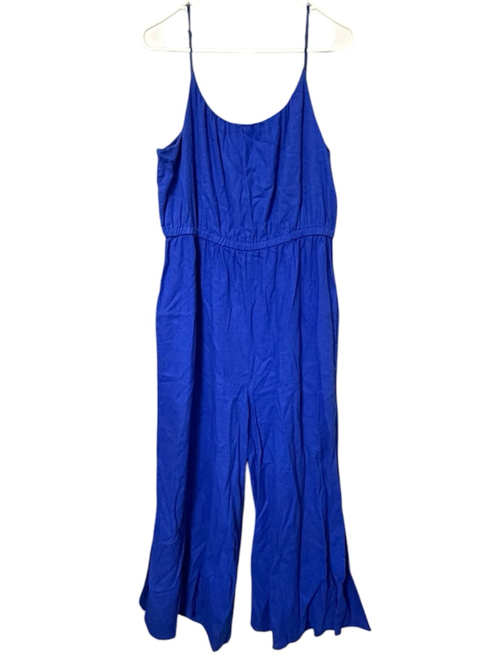 Haute Hippie Blue Linen Blend Strappy Wide Leg Jumpsuit w/ pockets size large